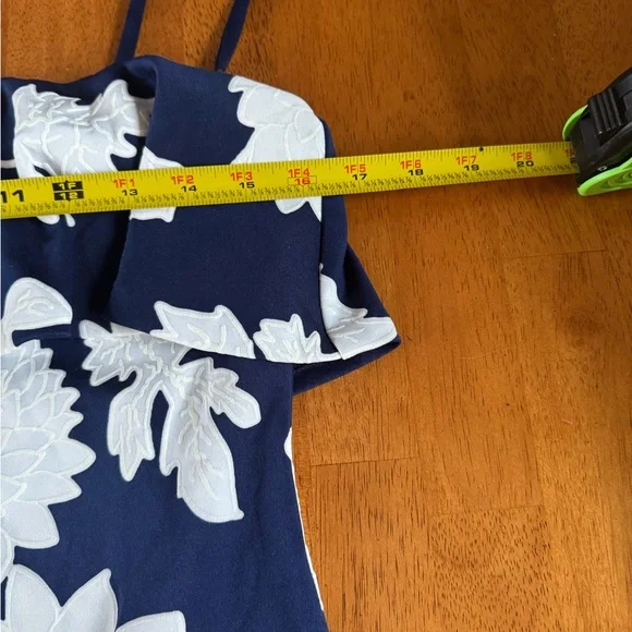 NWT Guess Navy Blue/White Flowers Spaghetti Strap Draped Bodice Dress Size 10 - Picture 8 of 10